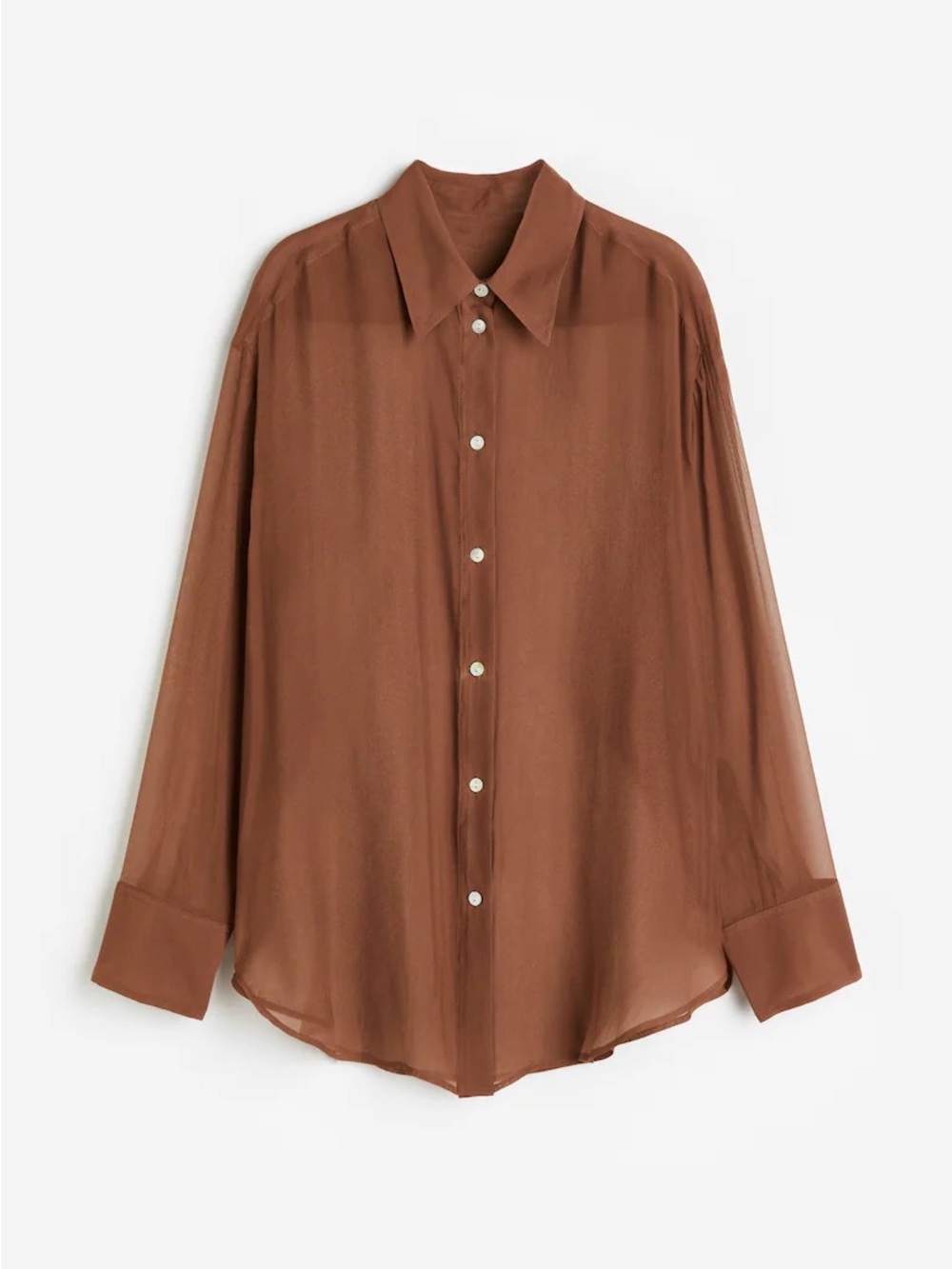 H&M Light Brown Sheer Button-Up Blouse - Size S